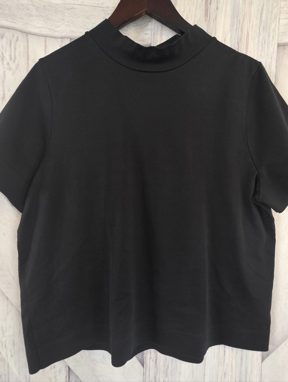 COS Black Mock Neck Minimalist Short Sleeve Top Size L